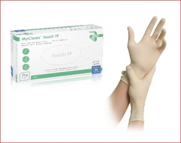 Preview: MyClean touch Latex PF Handschuhe Größe M (100 Stück)
