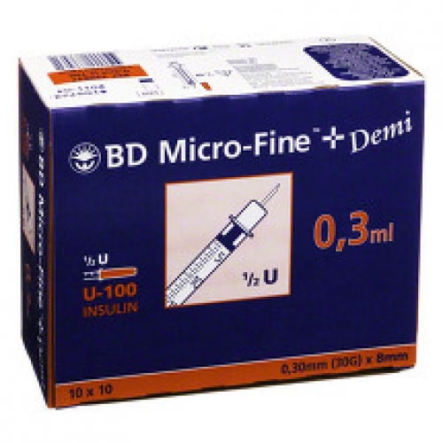 BD MICRO-FINE+ Insulinspr.0,3 ml U100 0,3x8 mm (100 Stück)